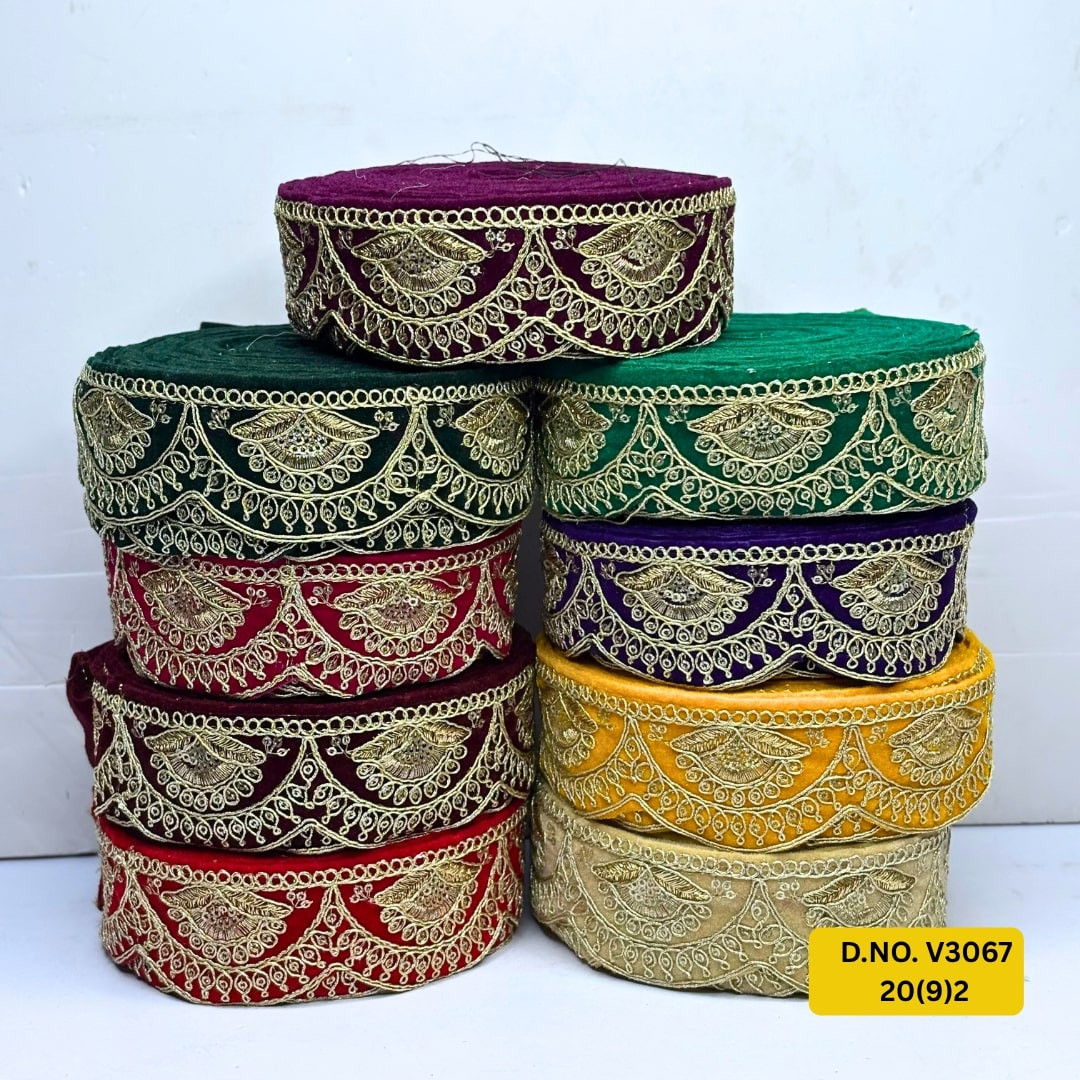 Fancy Velvet Lace Border Trim for Saree Lehenga Bridal Wear