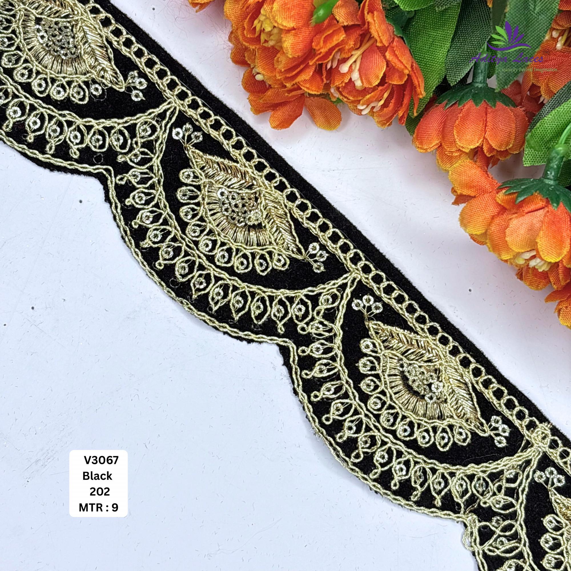 Fancy Velvet Lace Border Trim for Saree Lehenga Bridal Wear