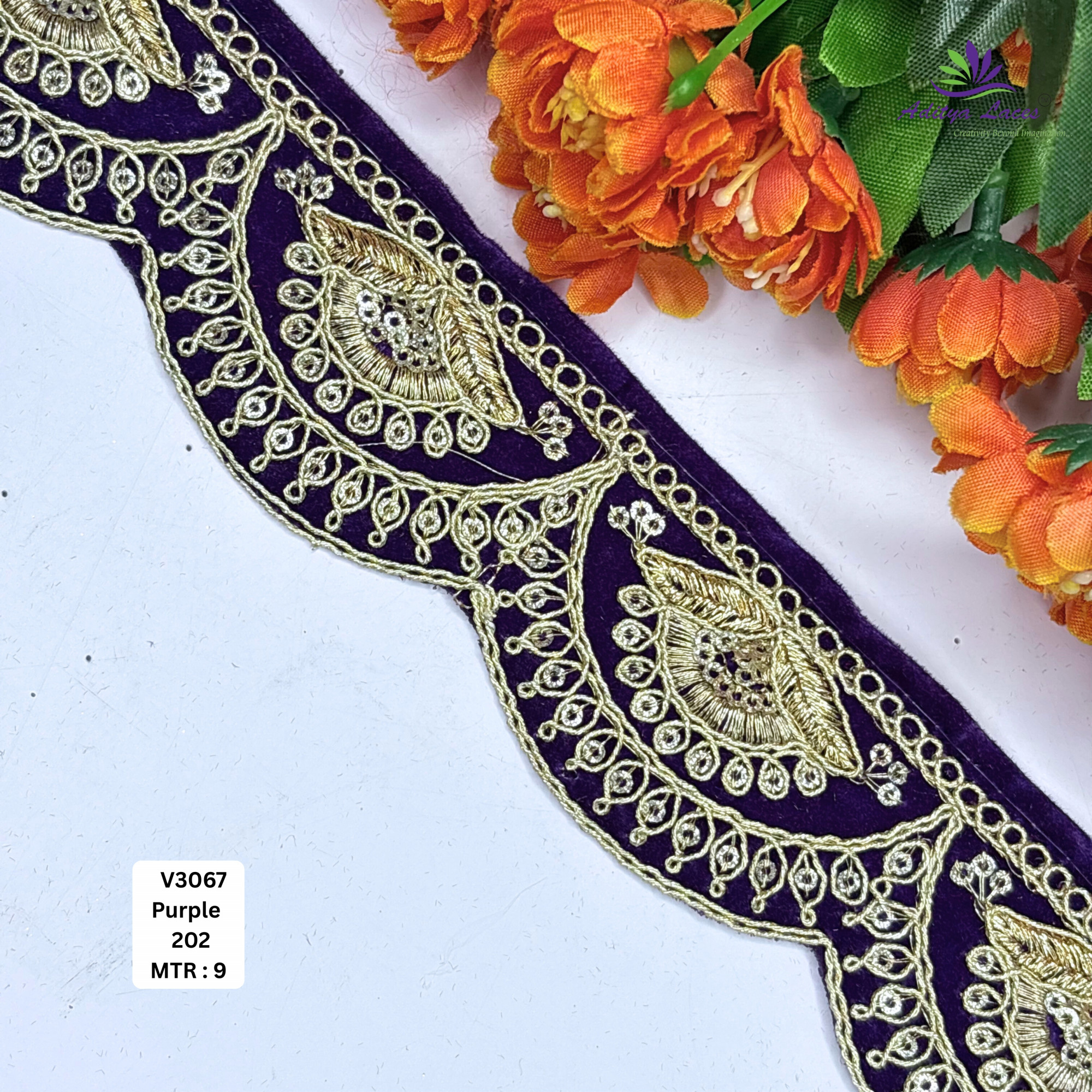 Fancy Velvet Lace Border Trim for Saree Lehenga Bridal Wear