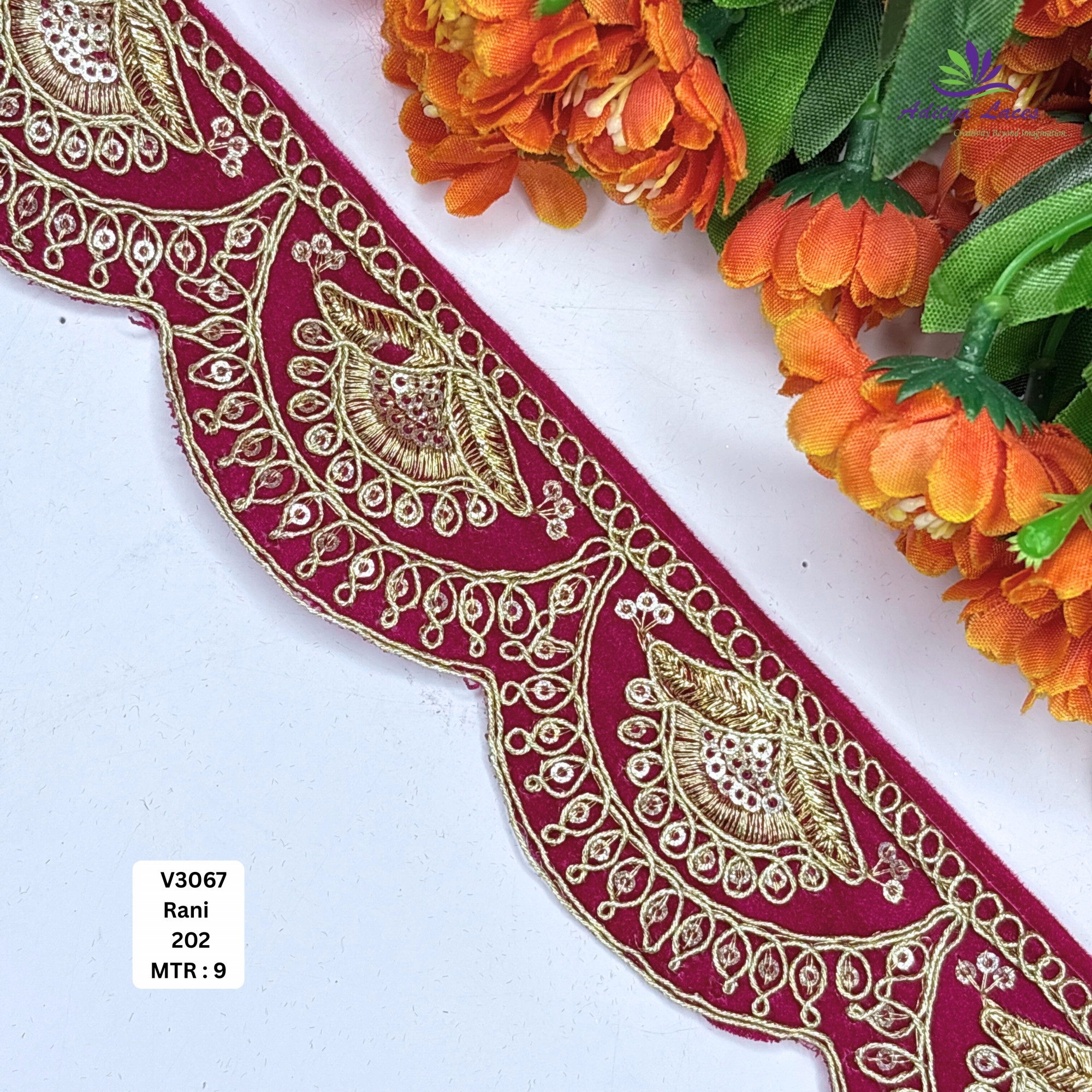 Fancy Velvet Lace Border Trim for Saree Lehenga Bridal Wear