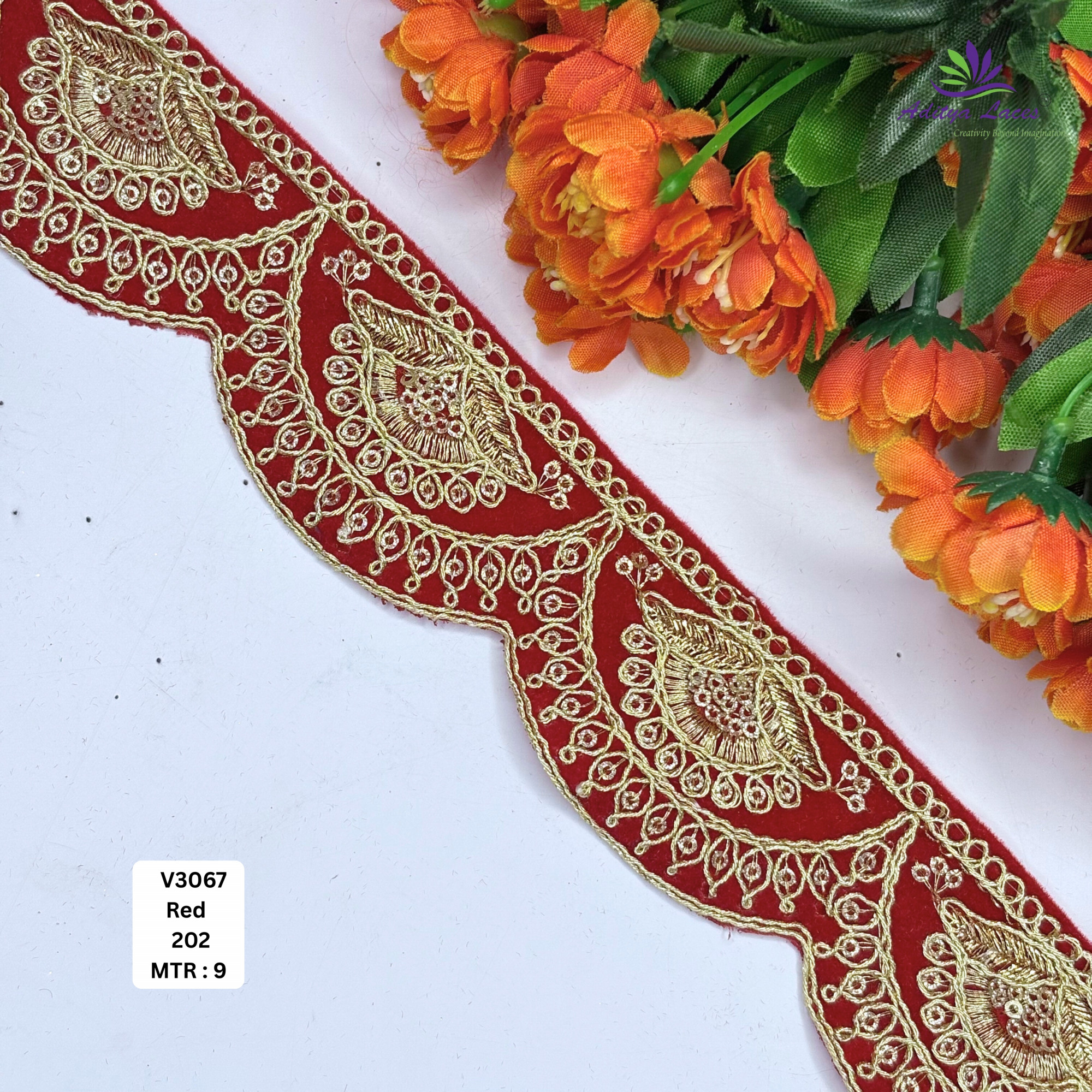 Fancy Velvet Lace Border Trim for Saree Lehenga Bridal Wear