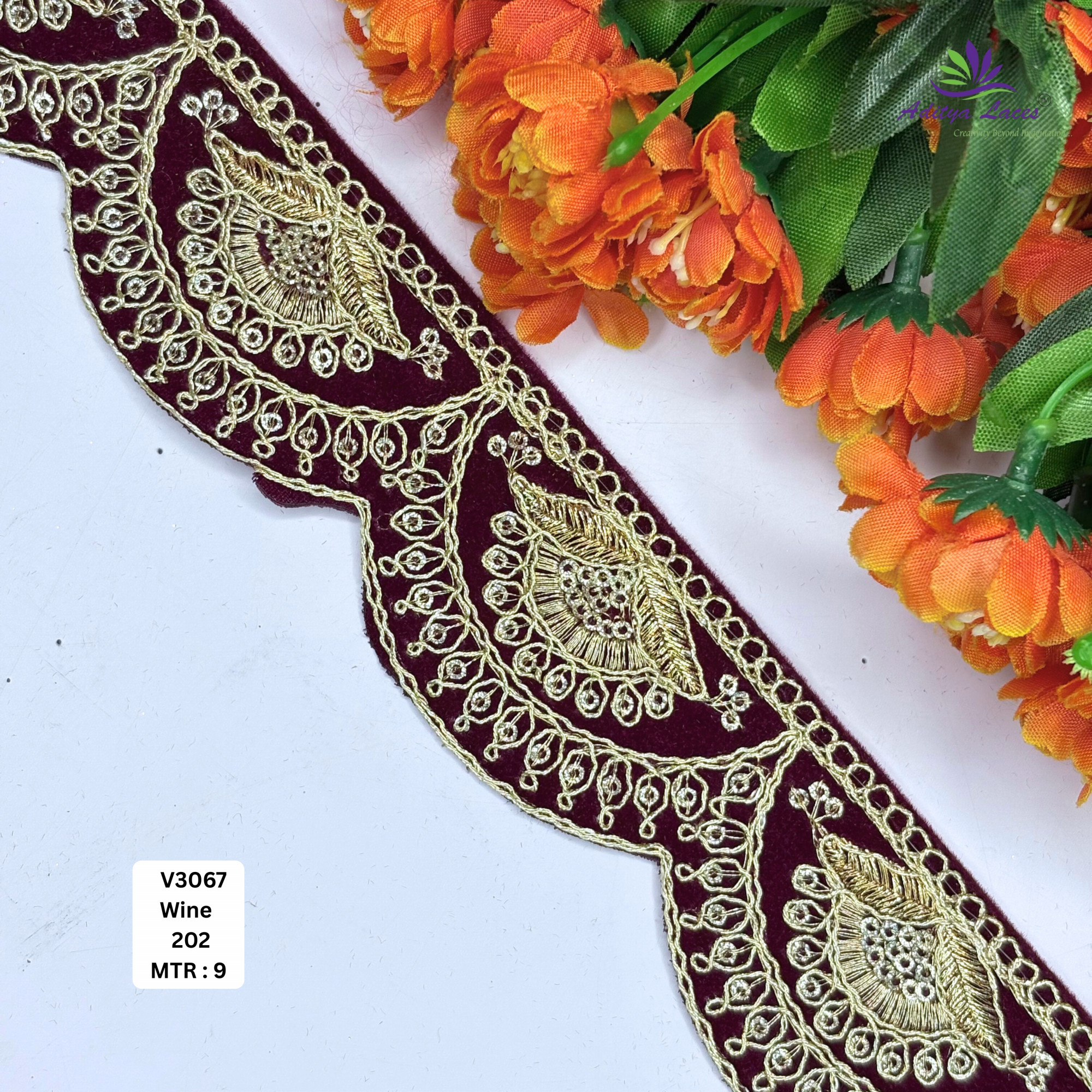 Fancy Velvet Lace Border Trim for Saree Lehenga Bridal Wear