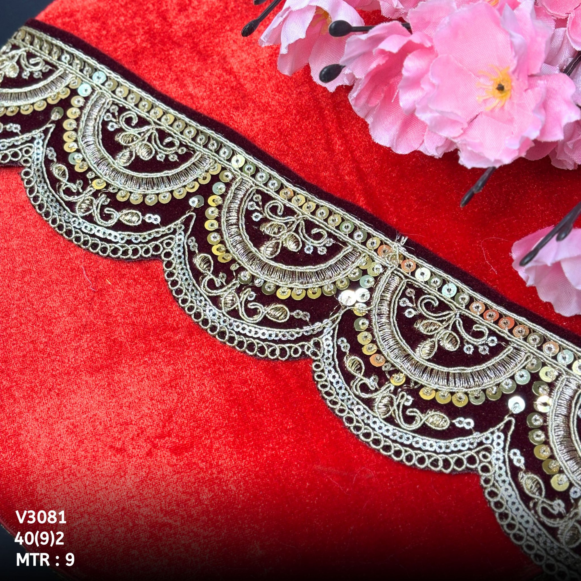 Luxury Velvet Lace Border Trim for Saree Lehenga Bridal Wear