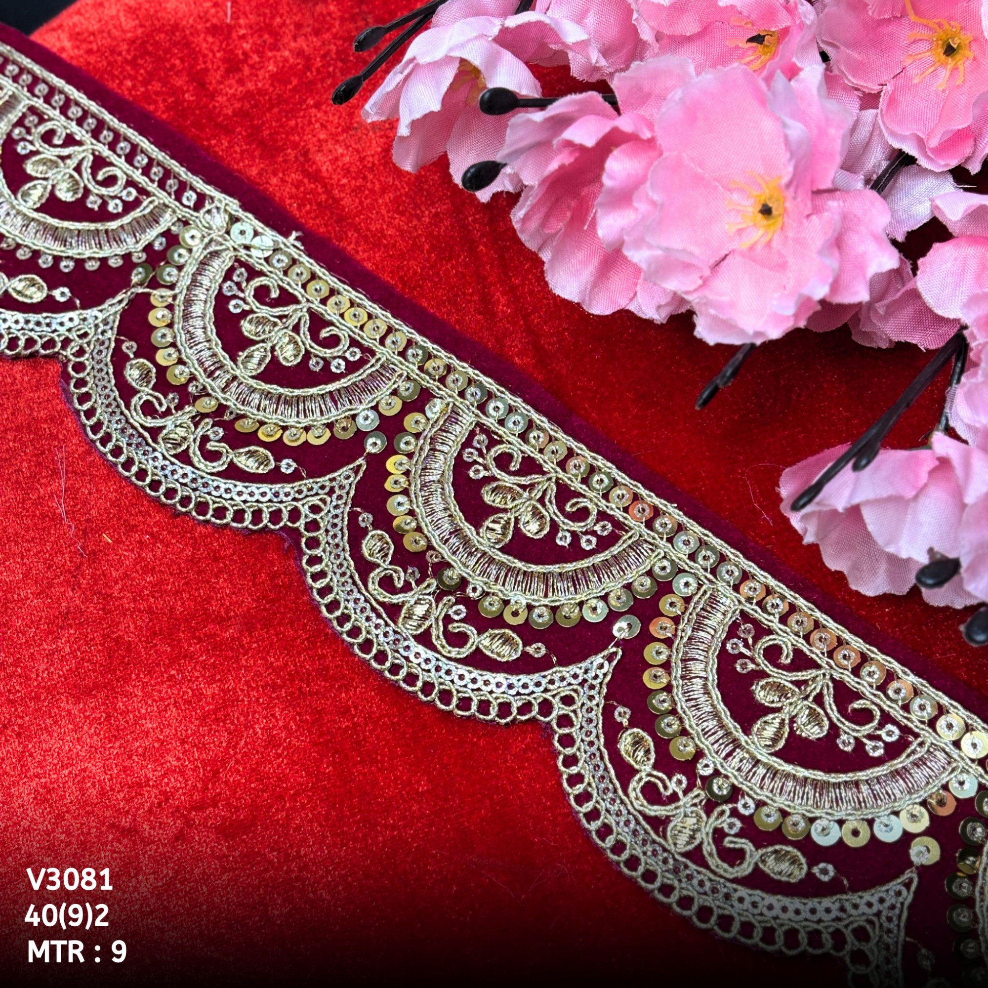 Luxury Velvet Lace Border Trim for Saree Lehenga Bridal Wear