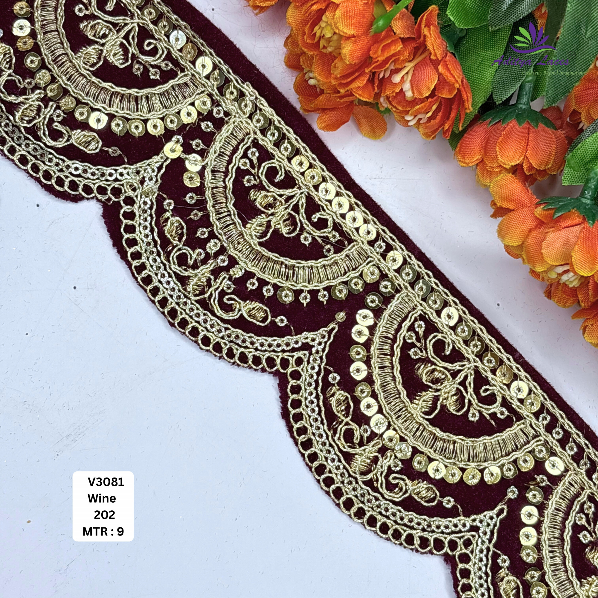 Luxury Velvet Lace Border Trim for Saree Lehenga Bridal Wear