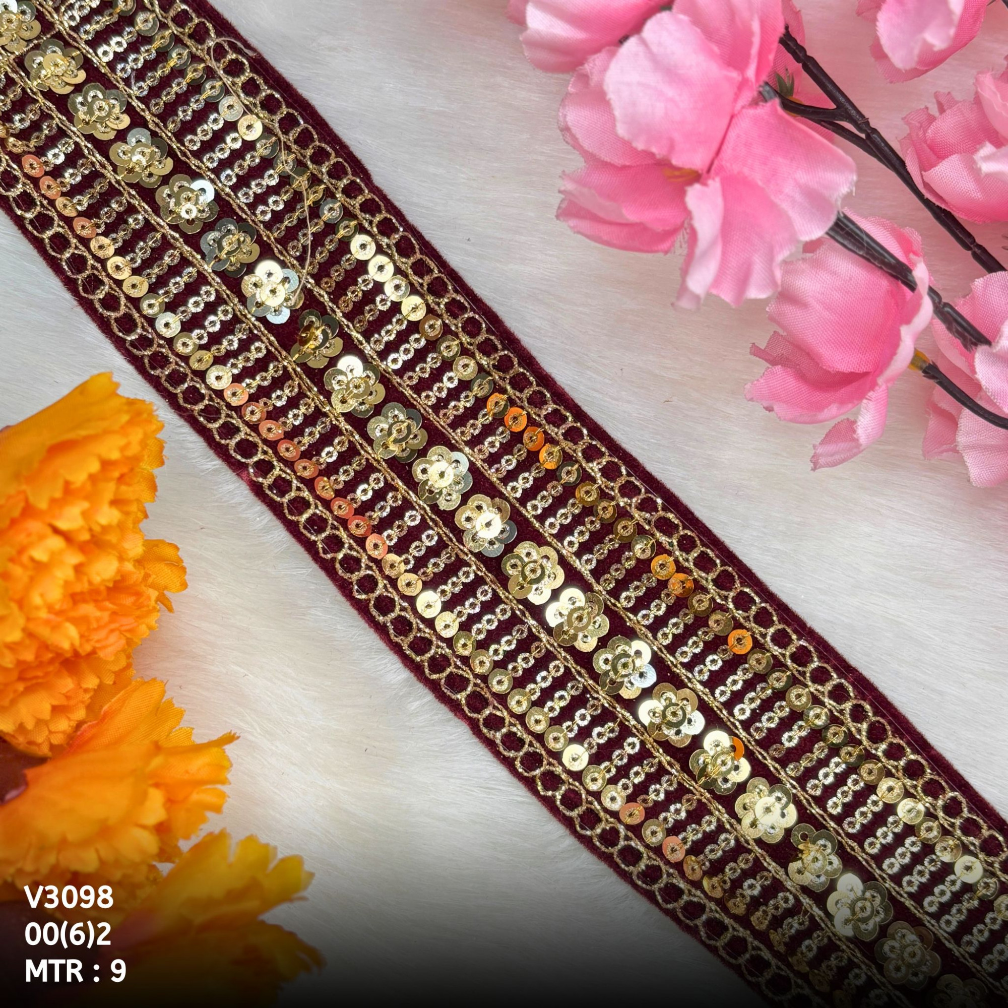Ethnic Velvet Lace Border Trim for Saree Lehenga Bridal Wear