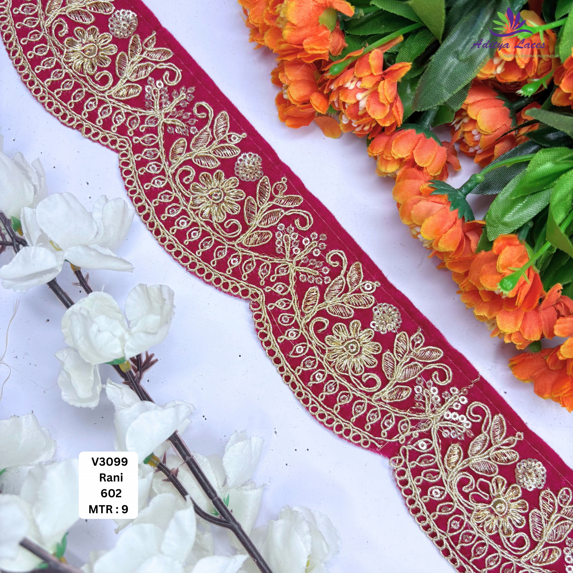 Luxury Velvet Lace Border Trim for Saree Lehenga Bridal Wear