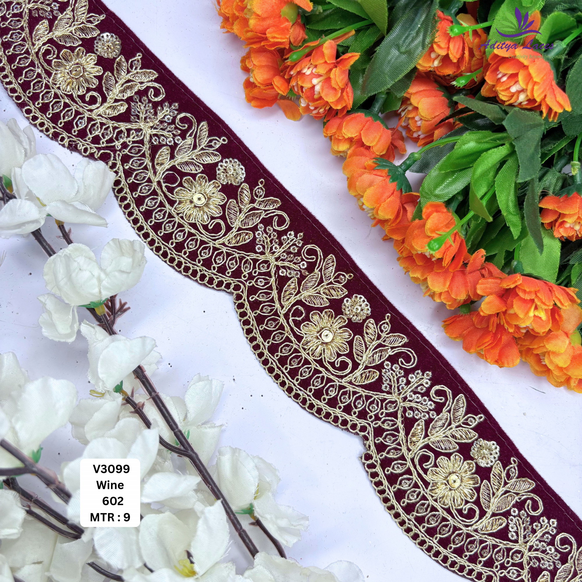 Luxury Velvet Lace Border Trim for Saree Lehenga Bridal Wear