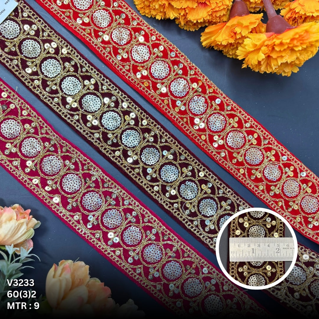 Traditional Velvet Lace Border Trim for Saree Lehenga Bridal Wear