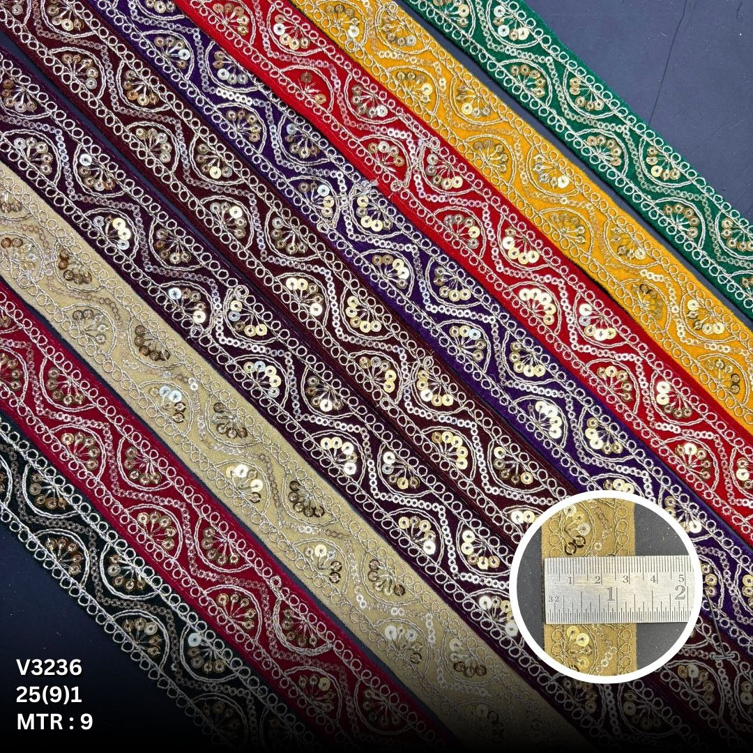 Fancy Velvet Lace Border Trim for Saree Lehenga Bridal Wear