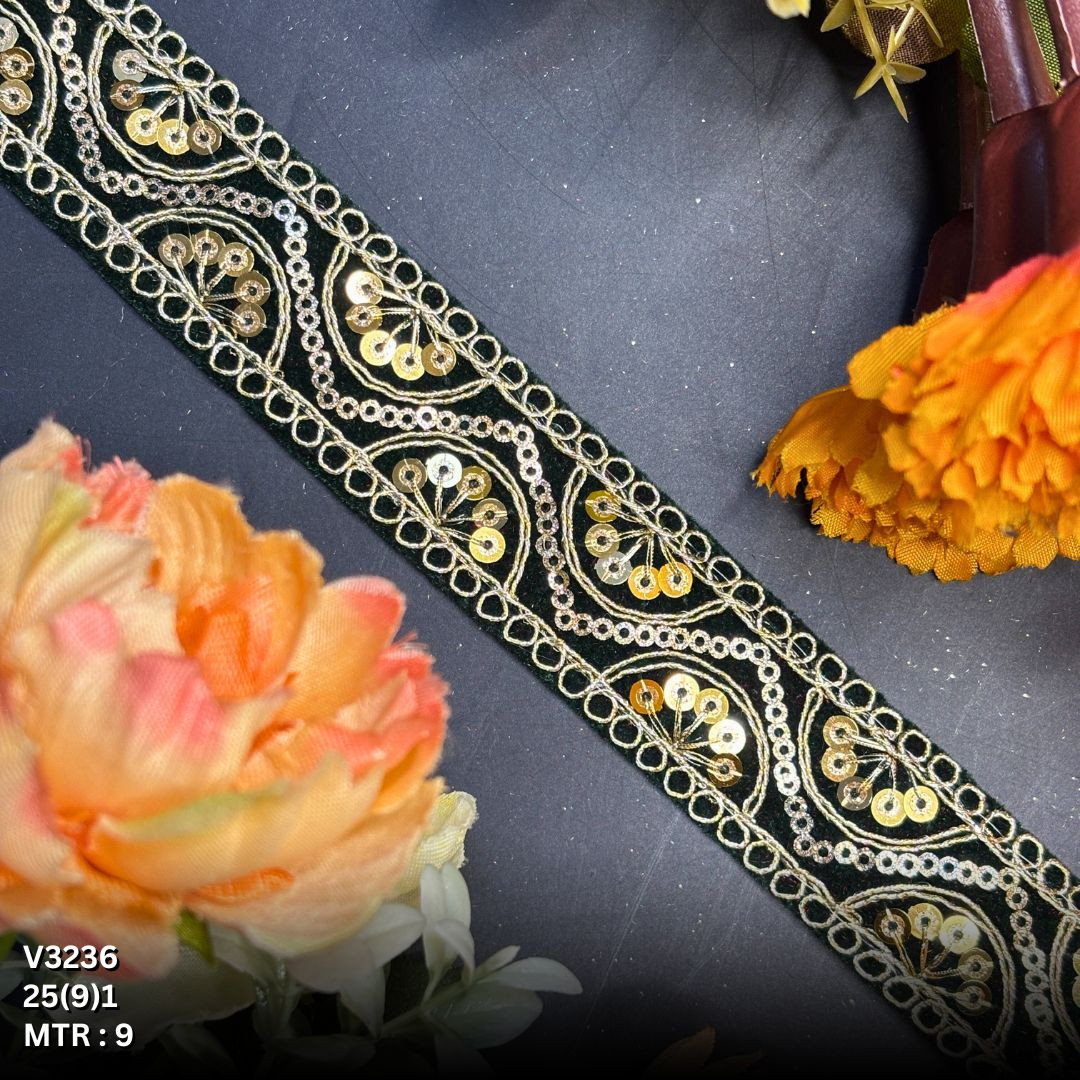 Fancy Velvet Lace Border Trim for Saree Lehenga Bridal Wear