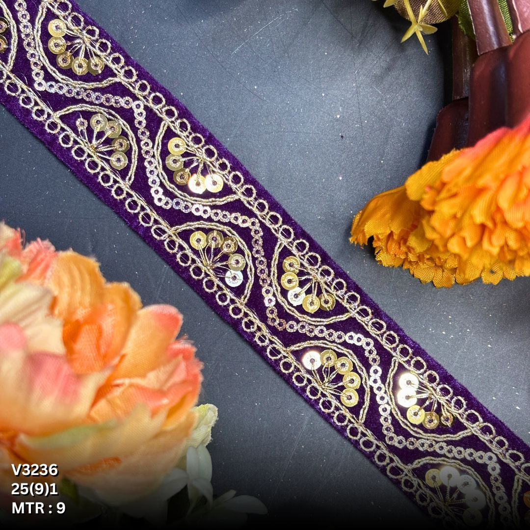 Fancy Velvet Lace Border Trim for Saree Lehenga Bridal Wear