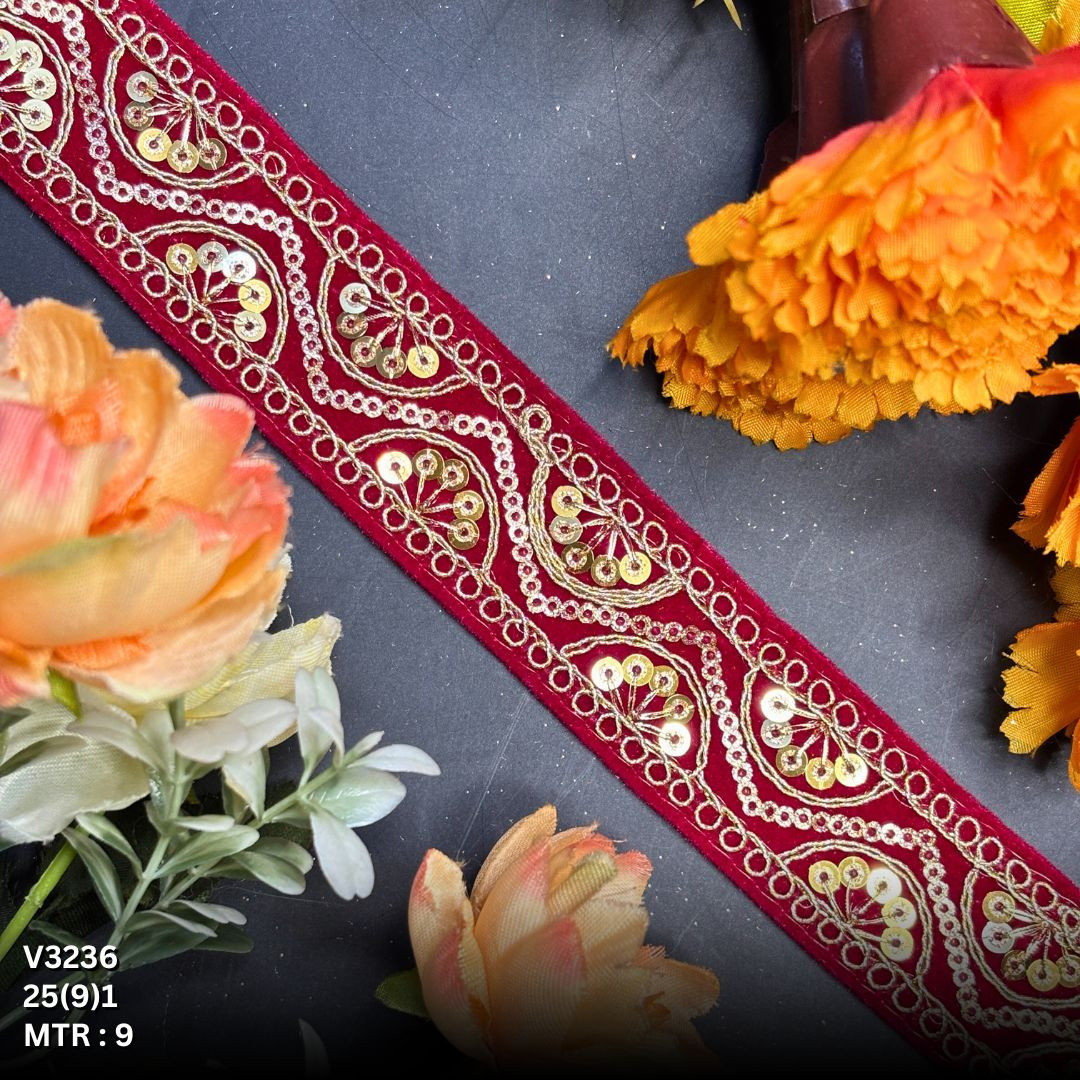 Fancy Velvet Lace Border Trim for Saree Lehenga Bridal Wear