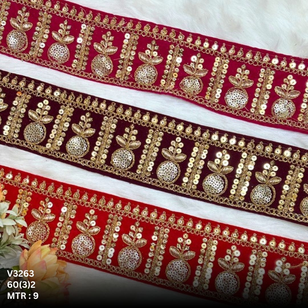 Stylish Velvet Lace Border Trim for Saree Lehenga Bridal Wear