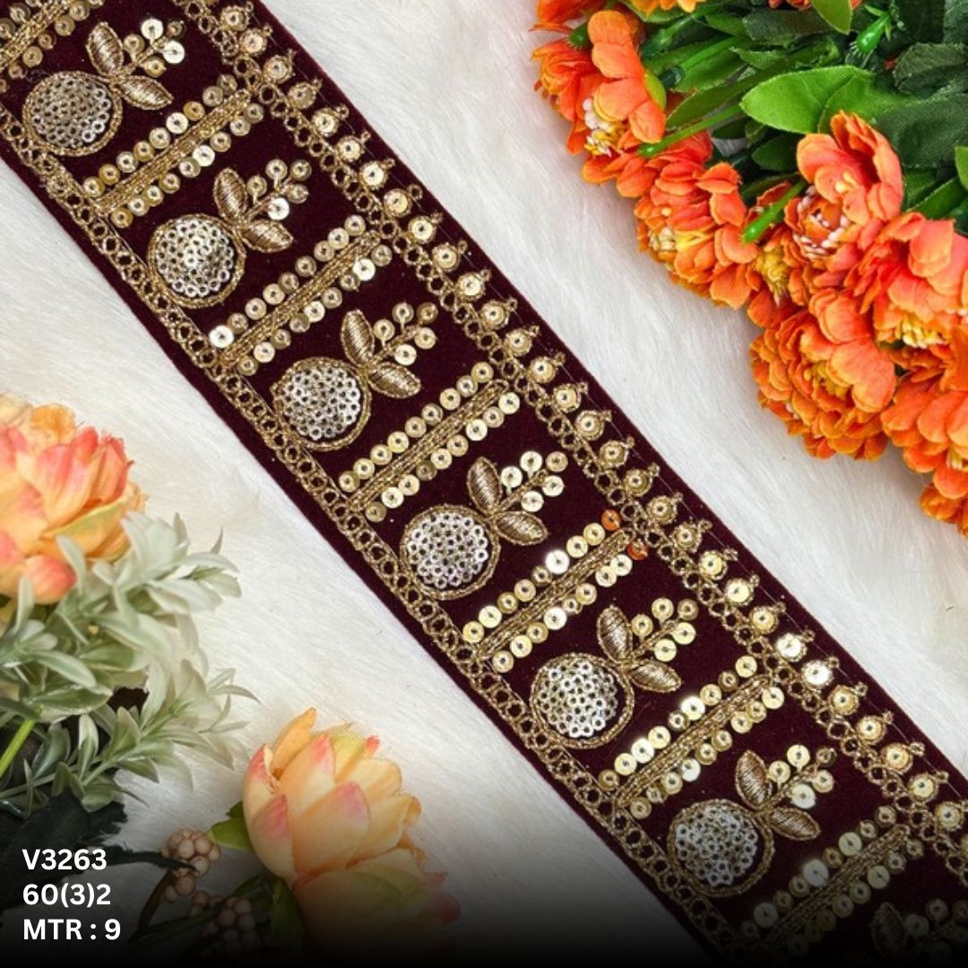 Stylish Velvet Lace Border Trim for Saree Lehenga Bridal Wear