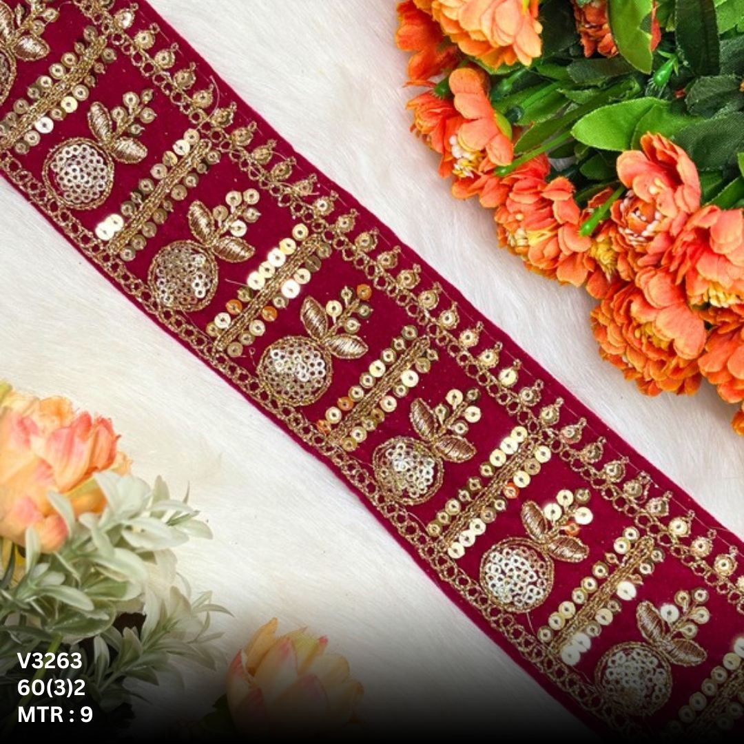 Stylish Velvet Lace Border Trim for Saree Lehenga Bridal Wear