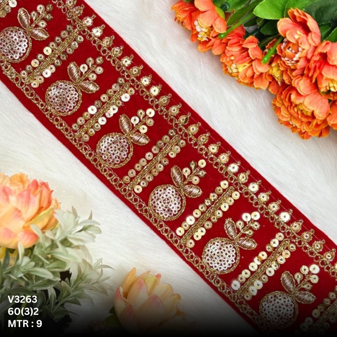Stylish Velvet Lace Border Trim for Saree Lehenga Bridal Wear