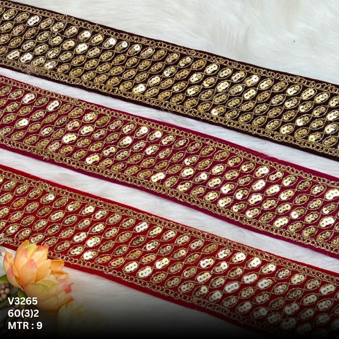 Fancy Velvet Lace Border Trim for Saree Lehenga Bridal Wear