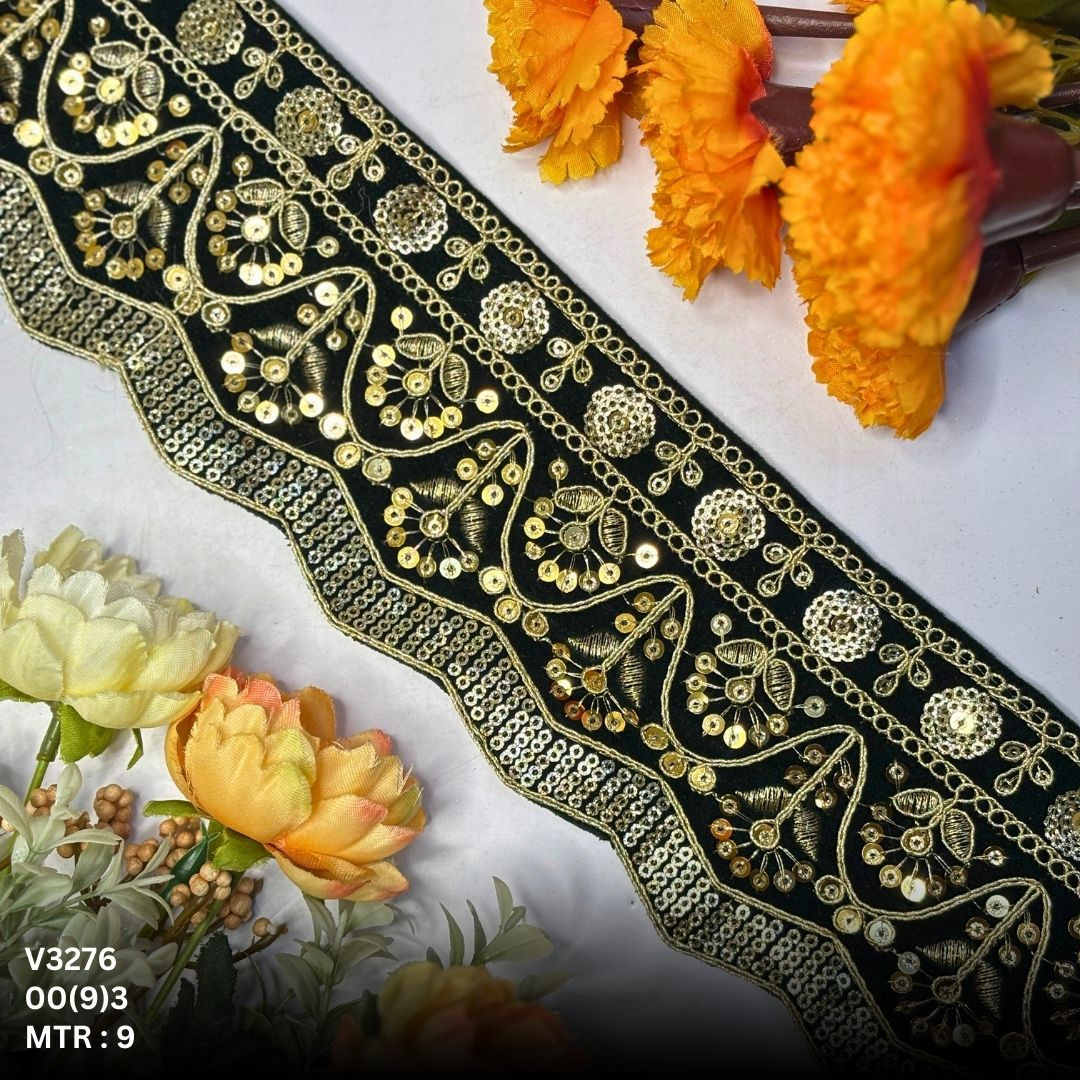 Decorative Velvet Lace Border Trim for Saree Lehenga Bridal Wear