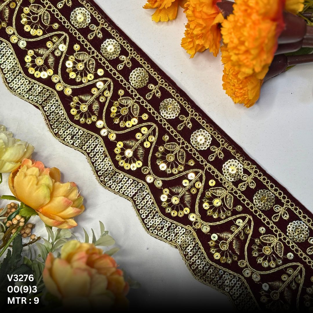 Decorative Velvet Lace Border Trim for Saree Lehenga Bridal Wear