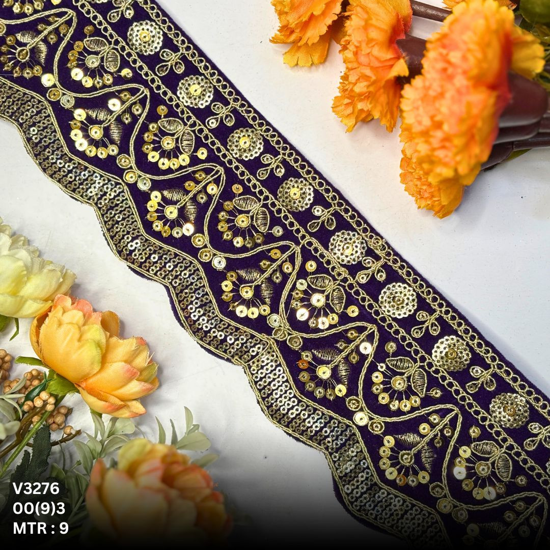Decorative Velvet Lace Border Trim for Saree Lehenga Bridal Wear