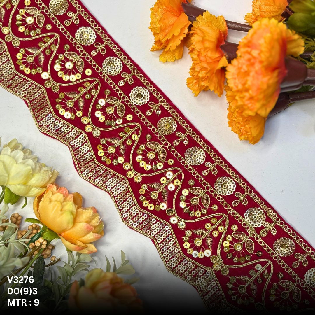 Decorative Velvet Lace Border Trim for Saree Lehenga Bridal Wear