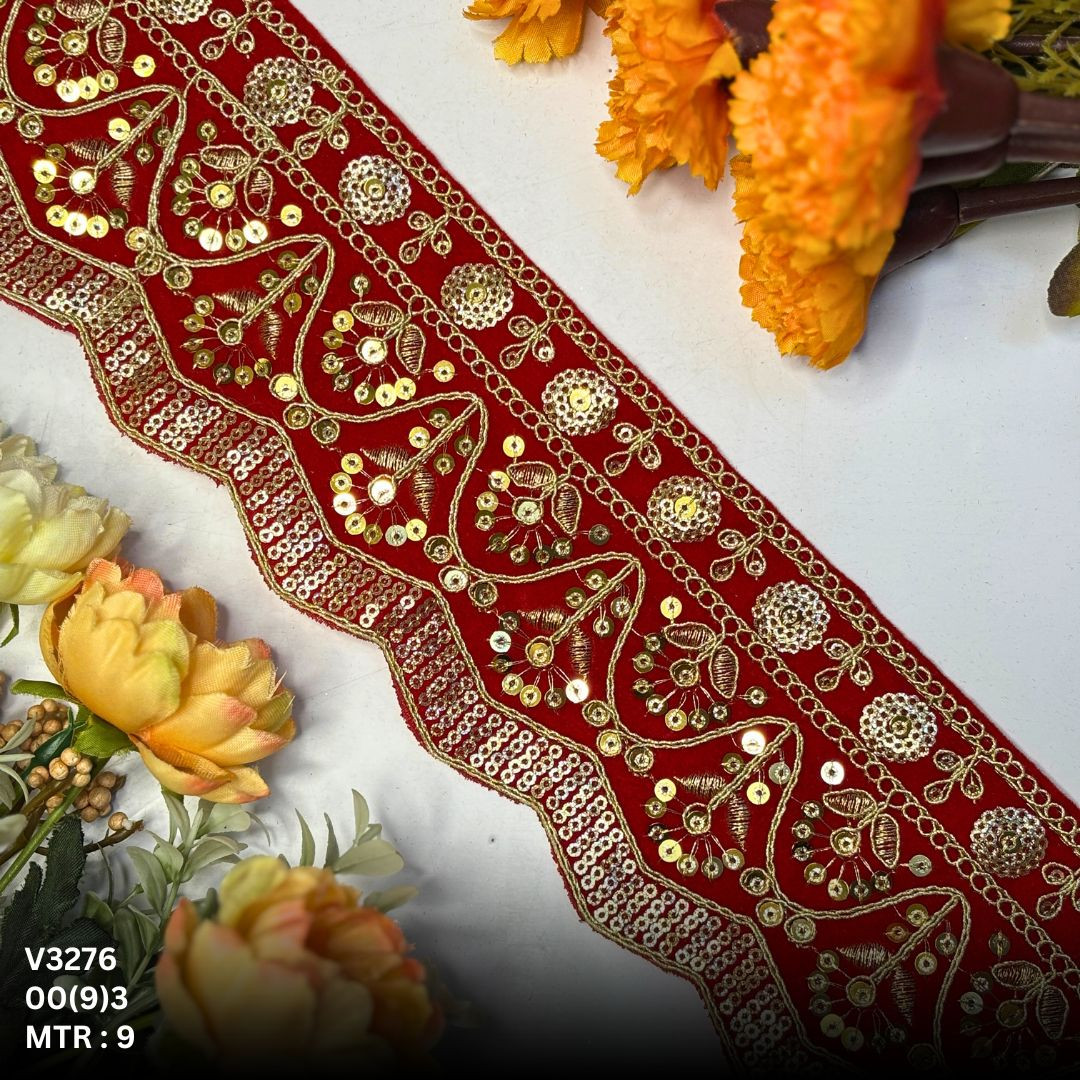 Decorative Velvet Lace Border Trim for Saree Lehenga Bridal Wear