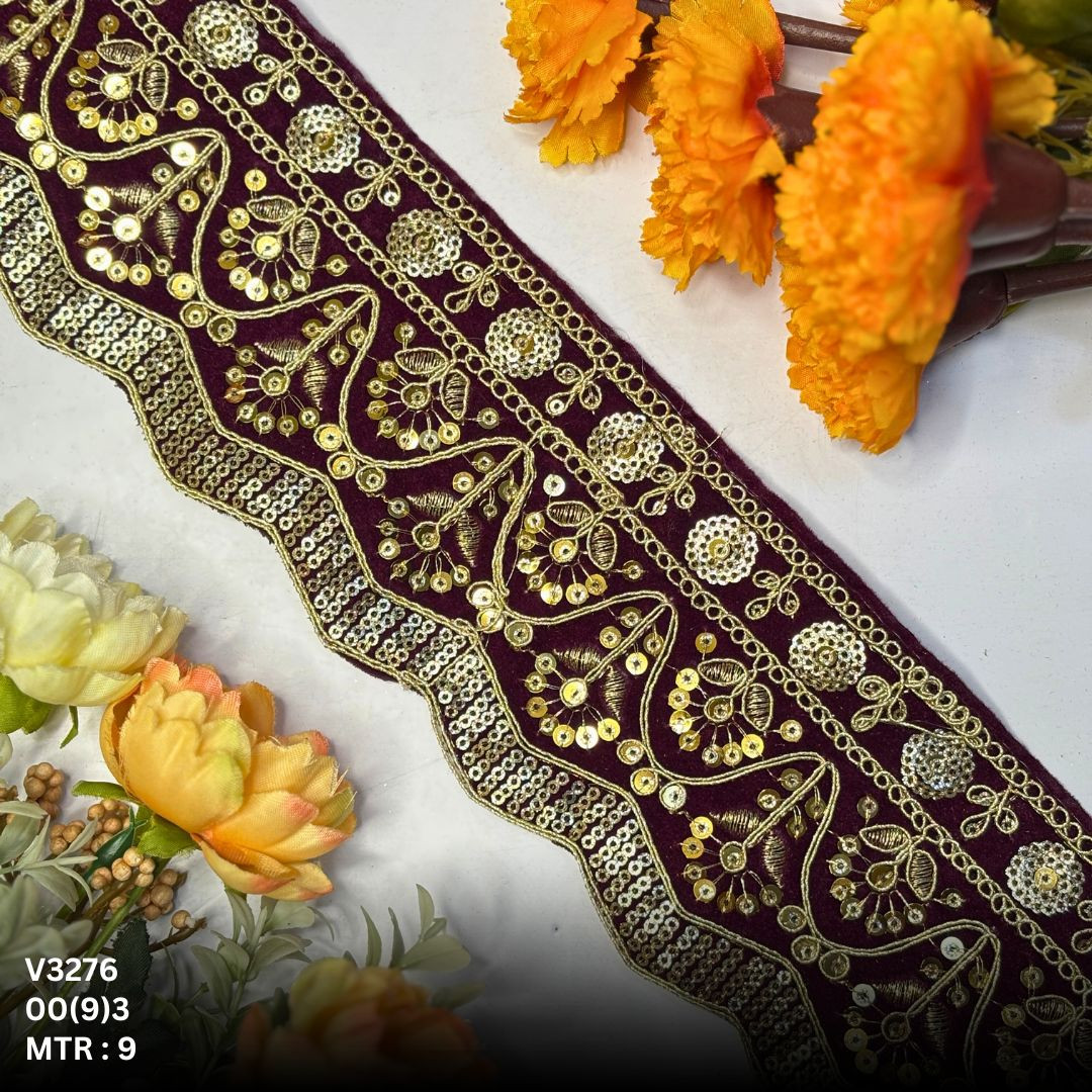 Decorative Velvet Lace Border Trim for Saree Lehenga Bridal Wear