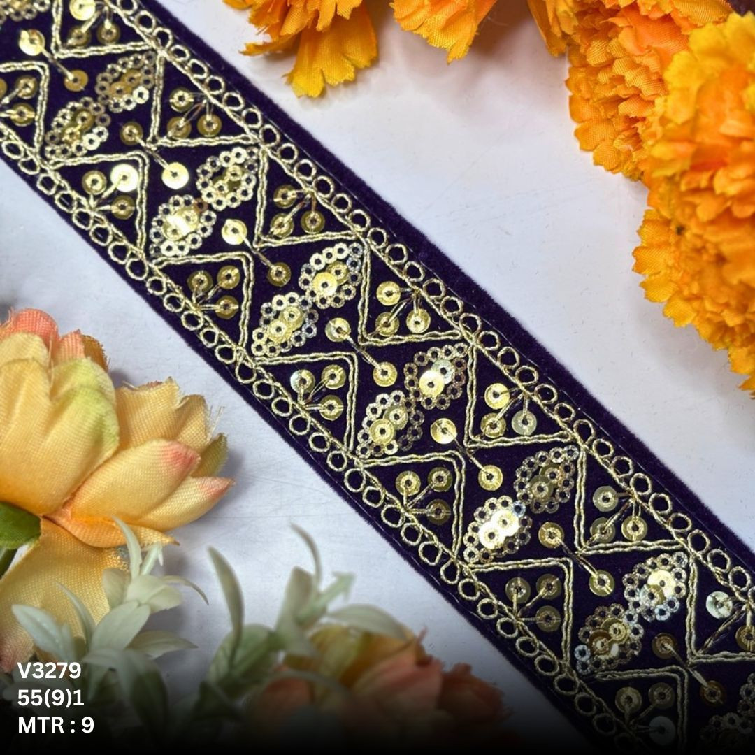 Fancy Velvet Lace Border Trim for Saree Lehenga Bridal Wear