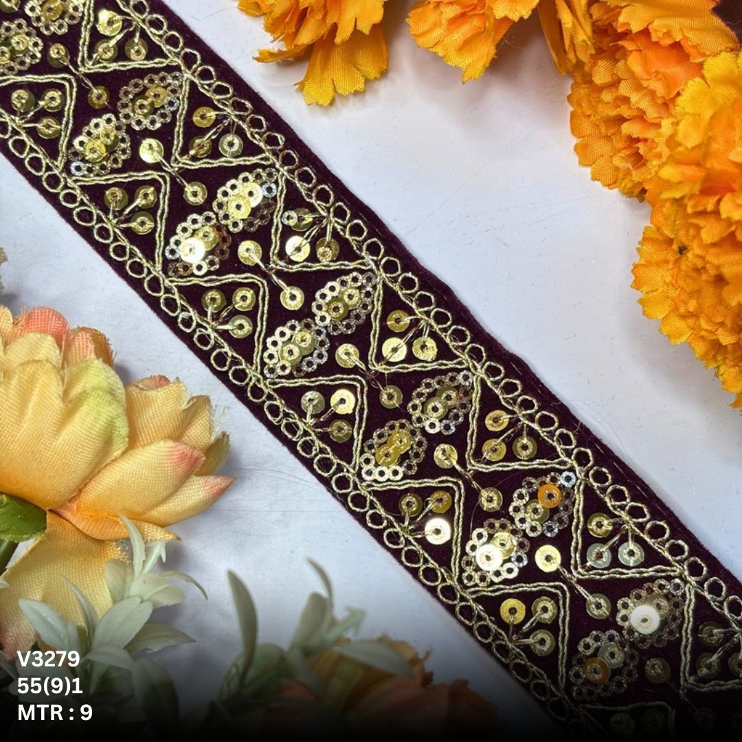 Fancy Velvet Lace Border Trim for Saree Lehenga Bridal Wear