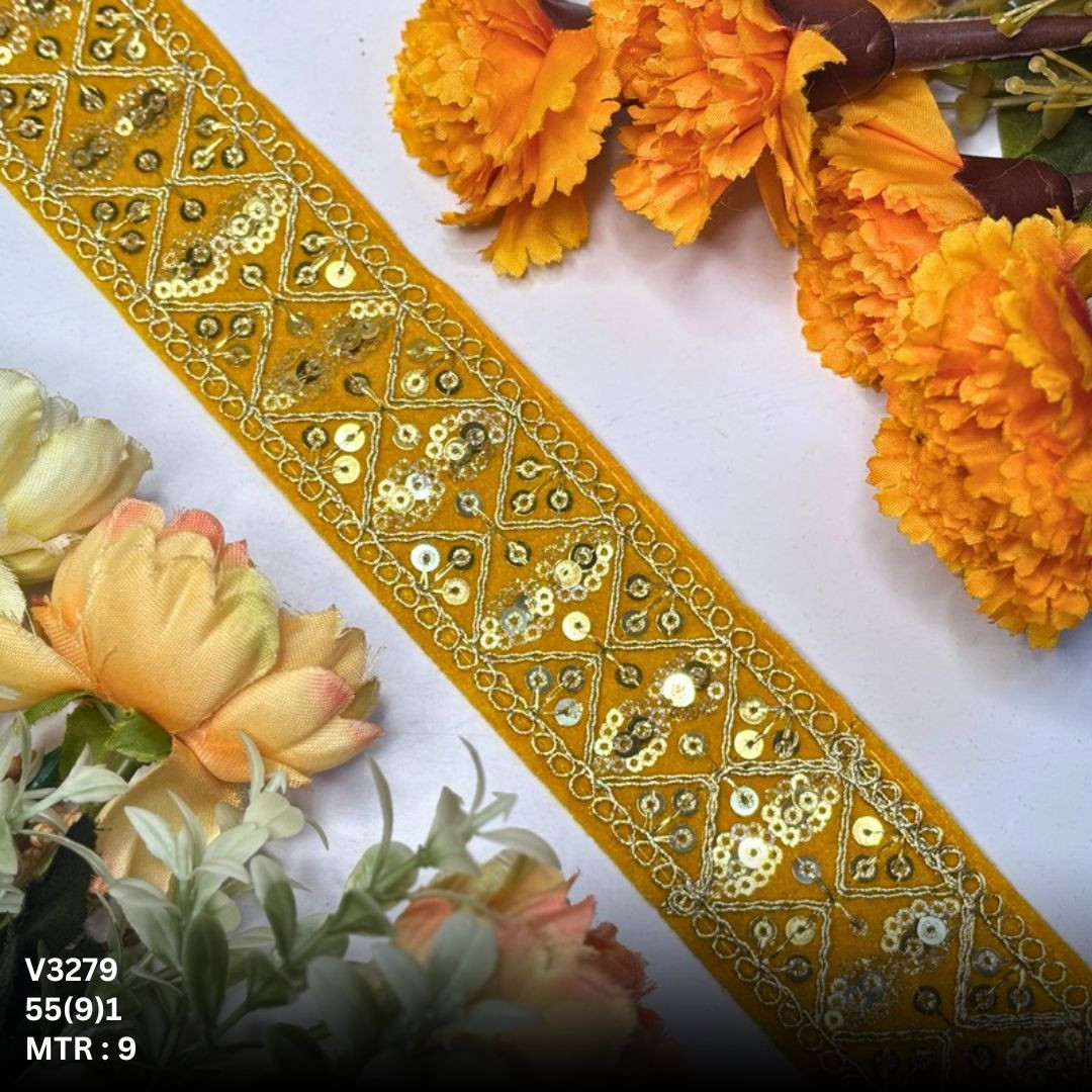 Fancy Velvet Lace Border Trim for Saree Lehenga Bridal Wear