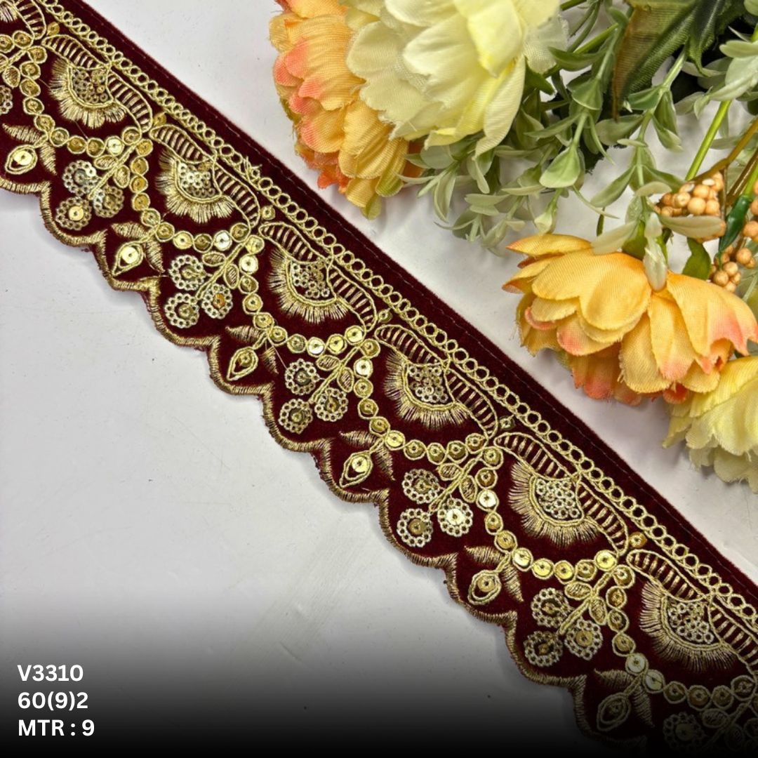 Classic Velvet Lace Border Trim for Saree Lehenga Bridal Wear