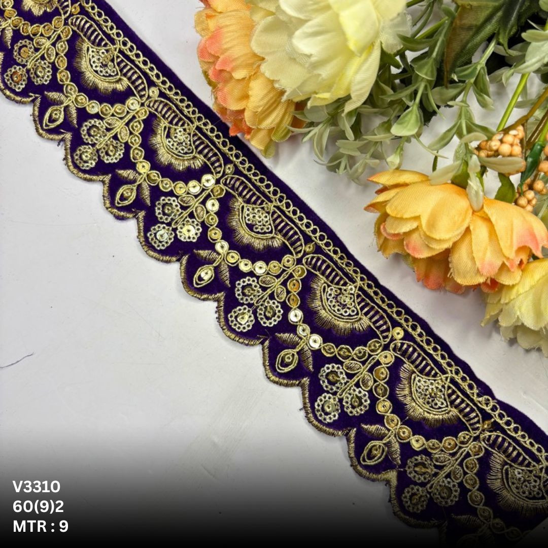 Classic Velvet Lace Border Trim for Saree Lehenga Bridal Wear