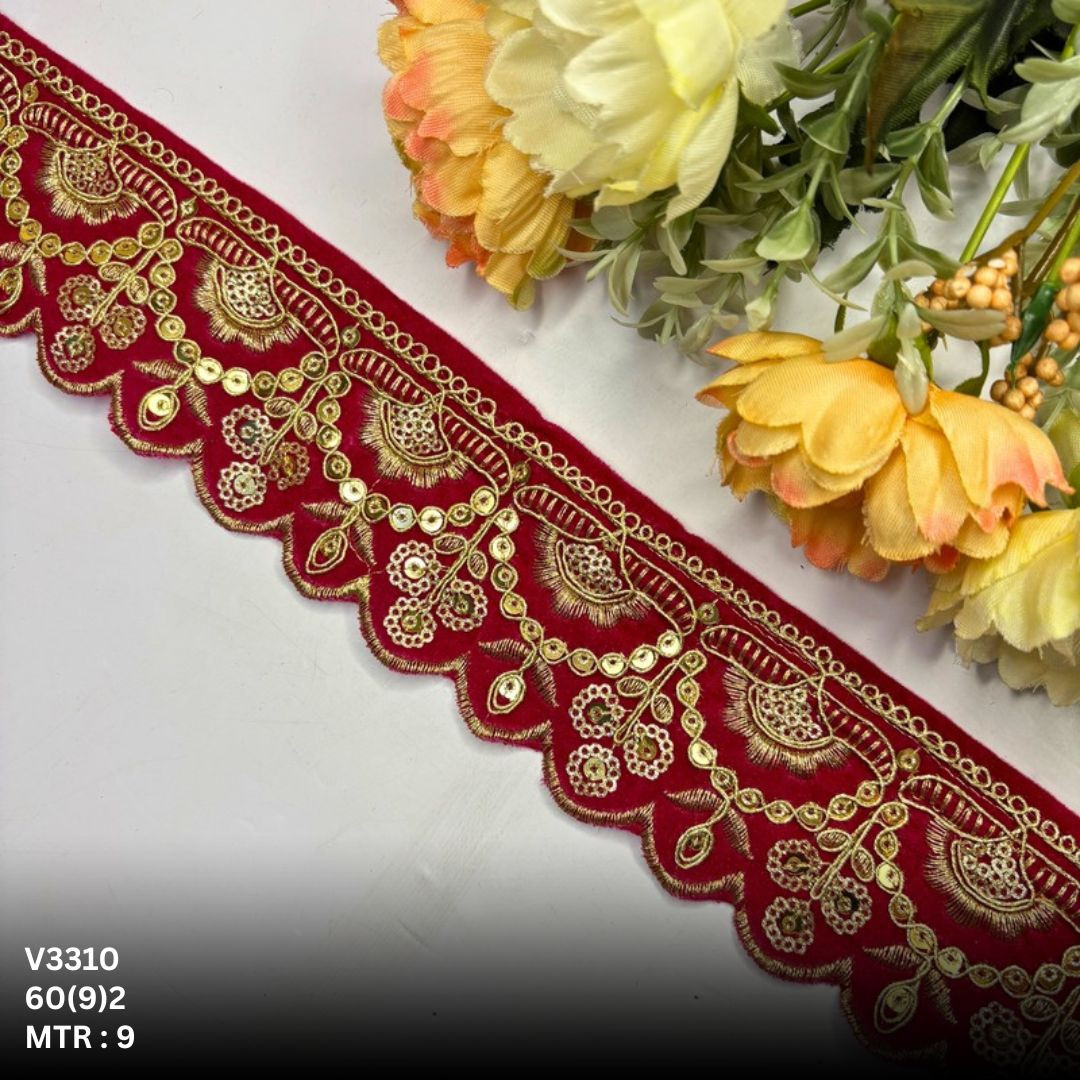 Classic Velvet Lace Border Trim for Saree Lehenga Bridal Wear