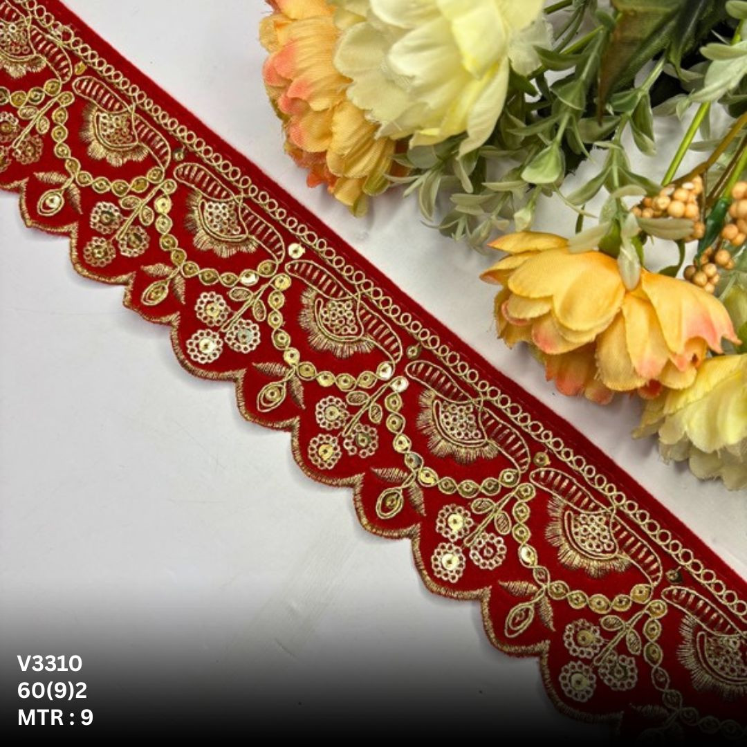 Classic Velvet Lace Border Trim for Saree Lehenga Bridal Wear