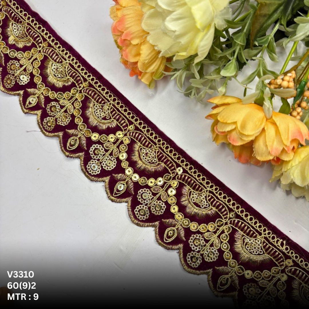 Classic Velvet Lace Border Trim for Saree Lehenga Bridal Wear