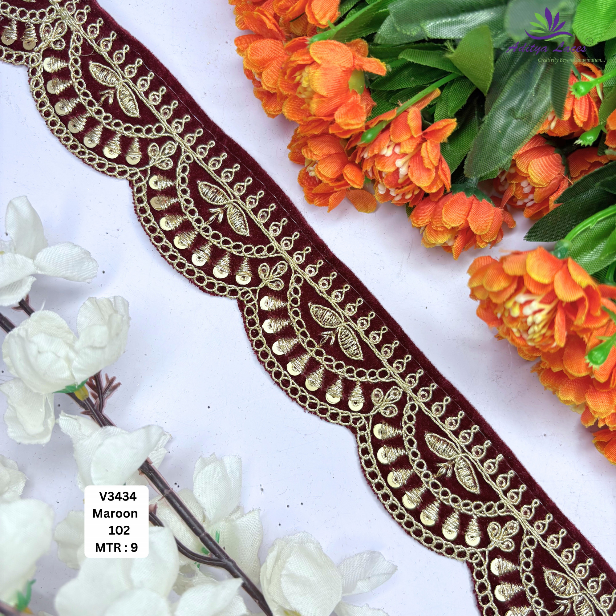 Designer Velvet Lace Border Trim for Saree Lehenga Bridal Wear
