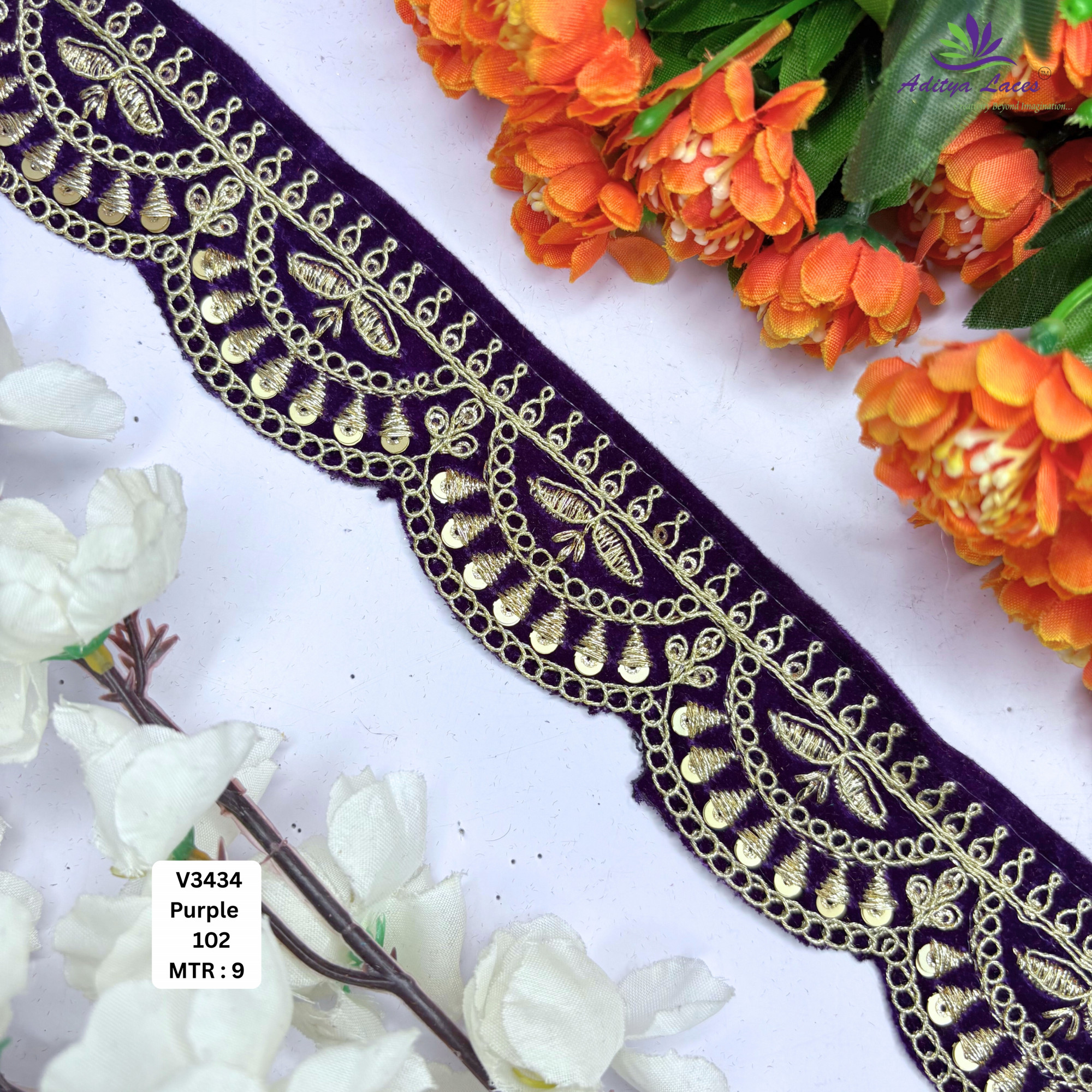 Designer Velvet Lace Border Trim for Saree Lehenga Bridal Wear