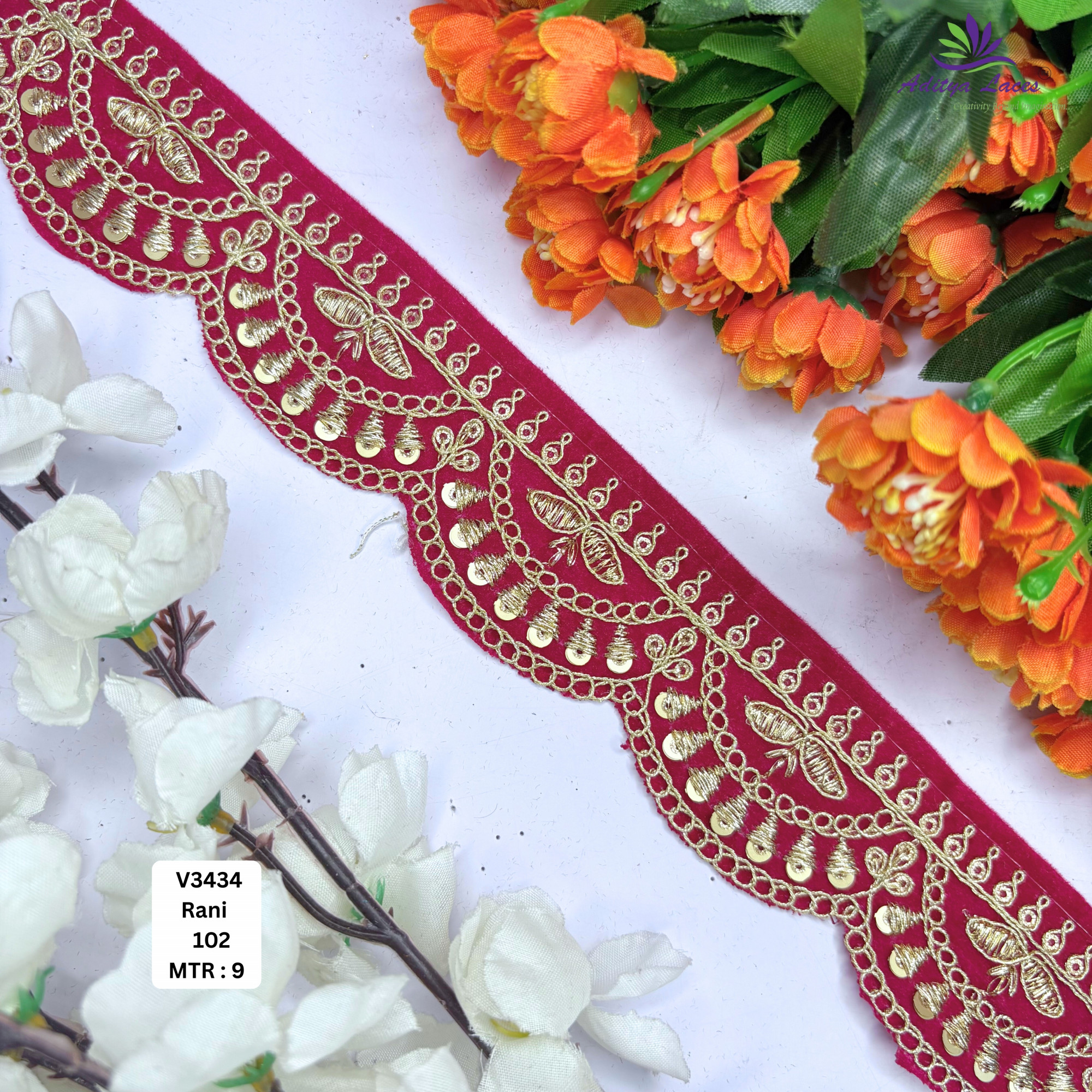 Designer Velvet Lace Border Trim for Saree Lehenga Bridal Wear