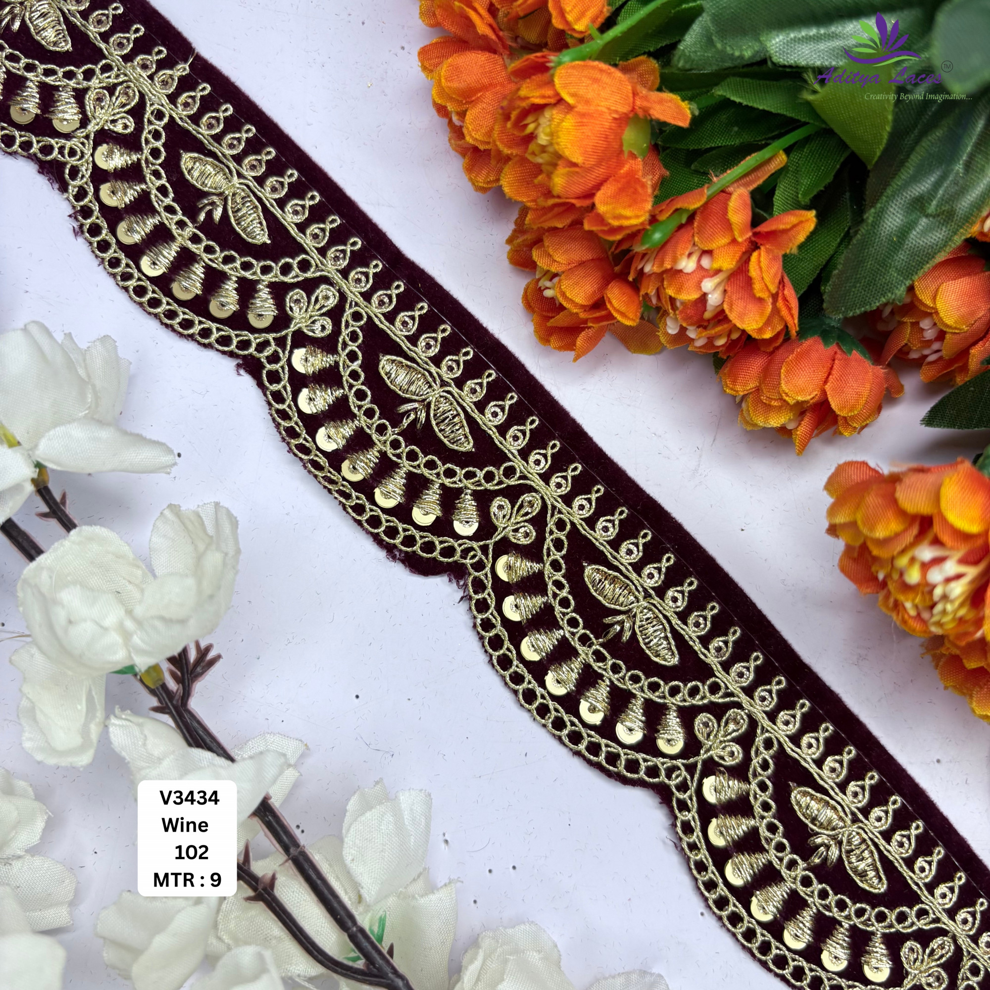 Designer Velvet Lace Border Trim for Saree Lehenga Bridal Wear