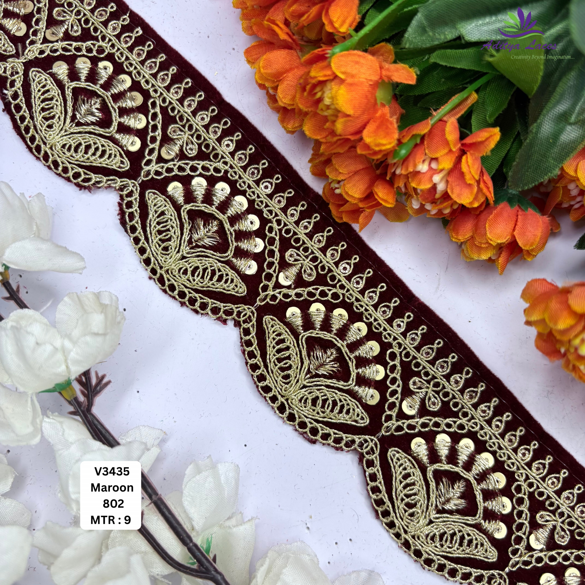 Fancy Velvet Lace Border Trim for Saree Lehenga Bridal Wear
