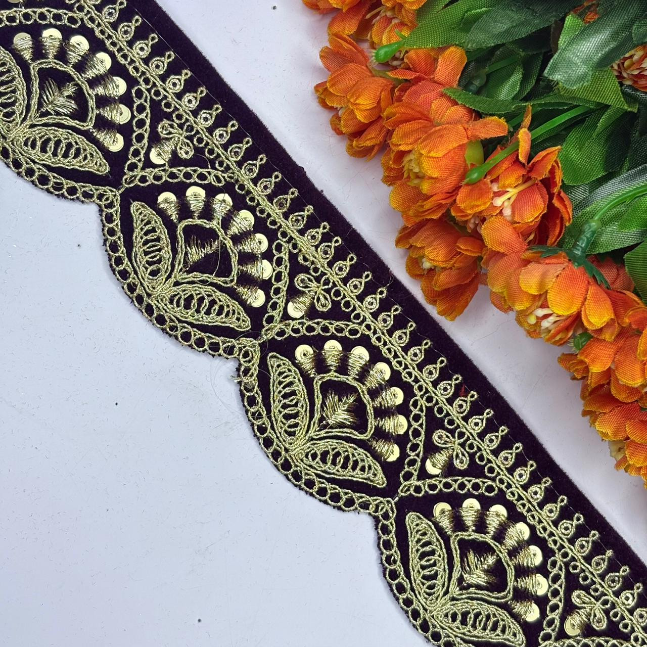 Fancy Velvet Lace Border Trim for Saree Lehenga Bridal Wear