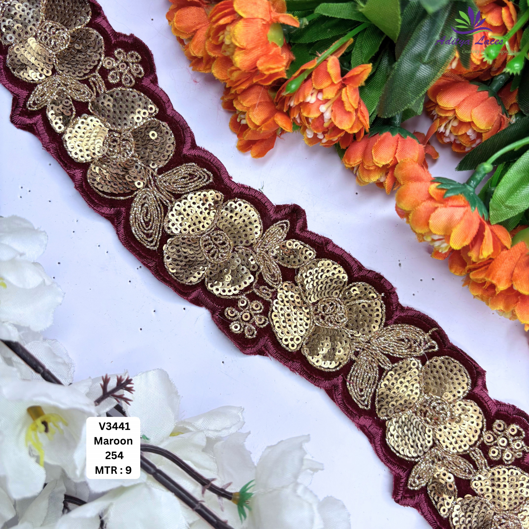 Premium Velvet Lace Border Trim for Saree Lehenga Bridal Wear