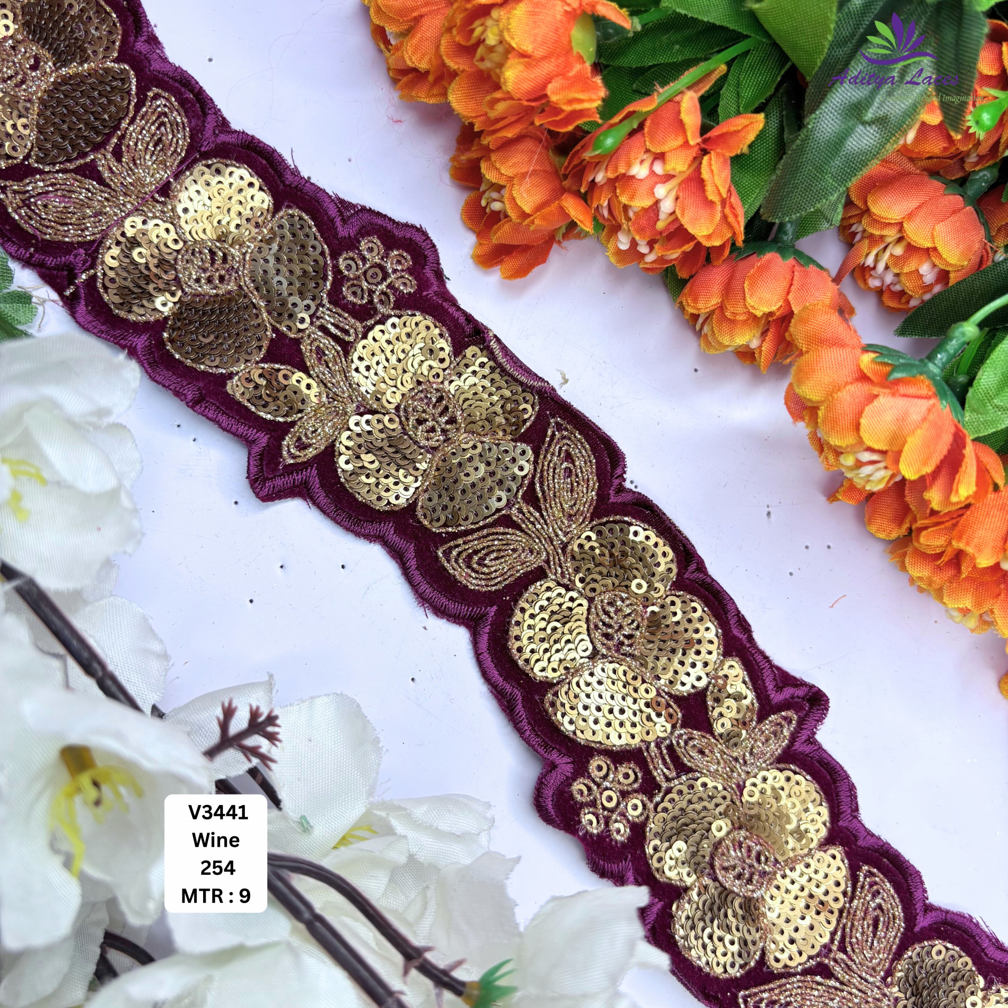 Premium Velvet Lace Border Trim for Saree Lehenga Bridal Wear