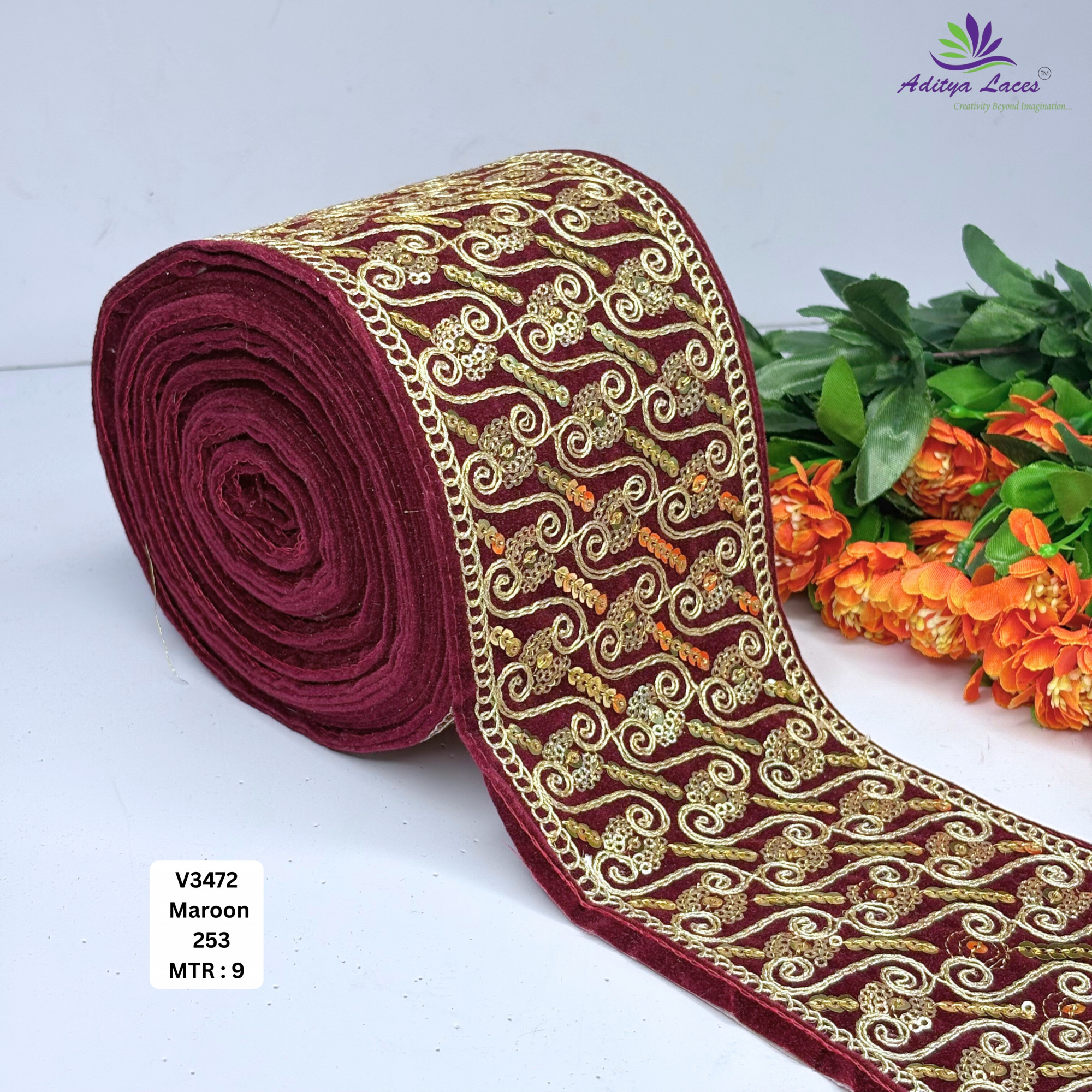 Traditional Velvet Lace Border Trim for Saree Lehenga Bridal Wear