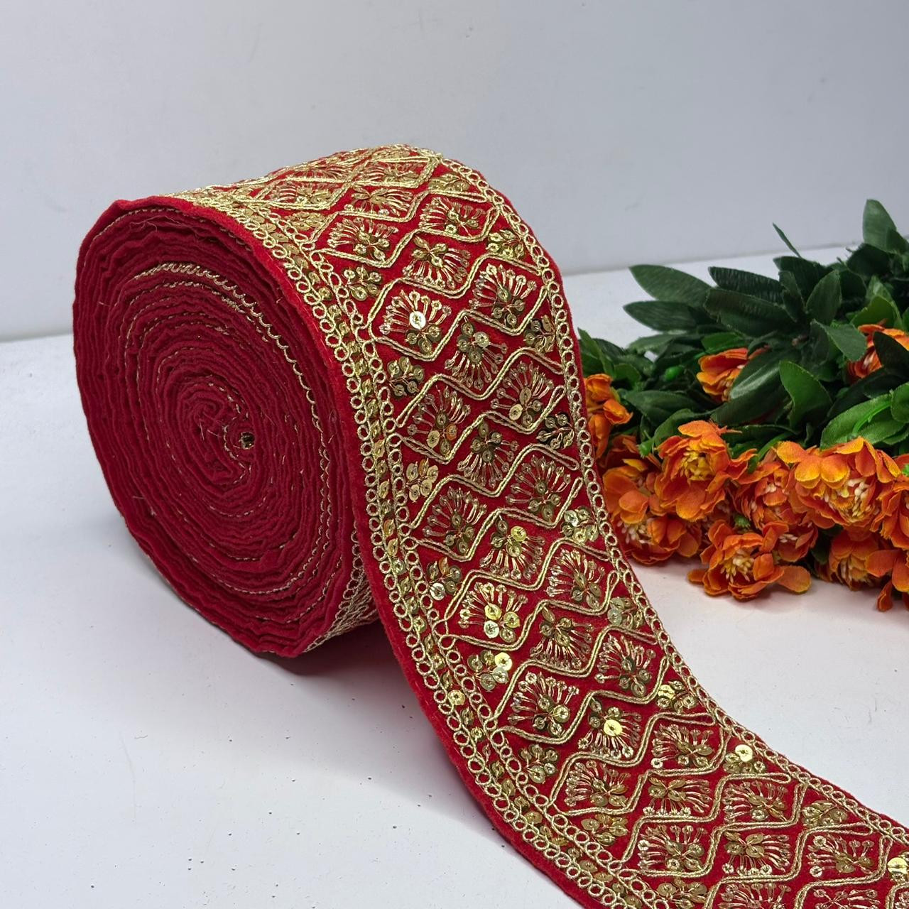 Ethnic Velvet Lace Border Trim for Saree Lehenga Bridal Wear