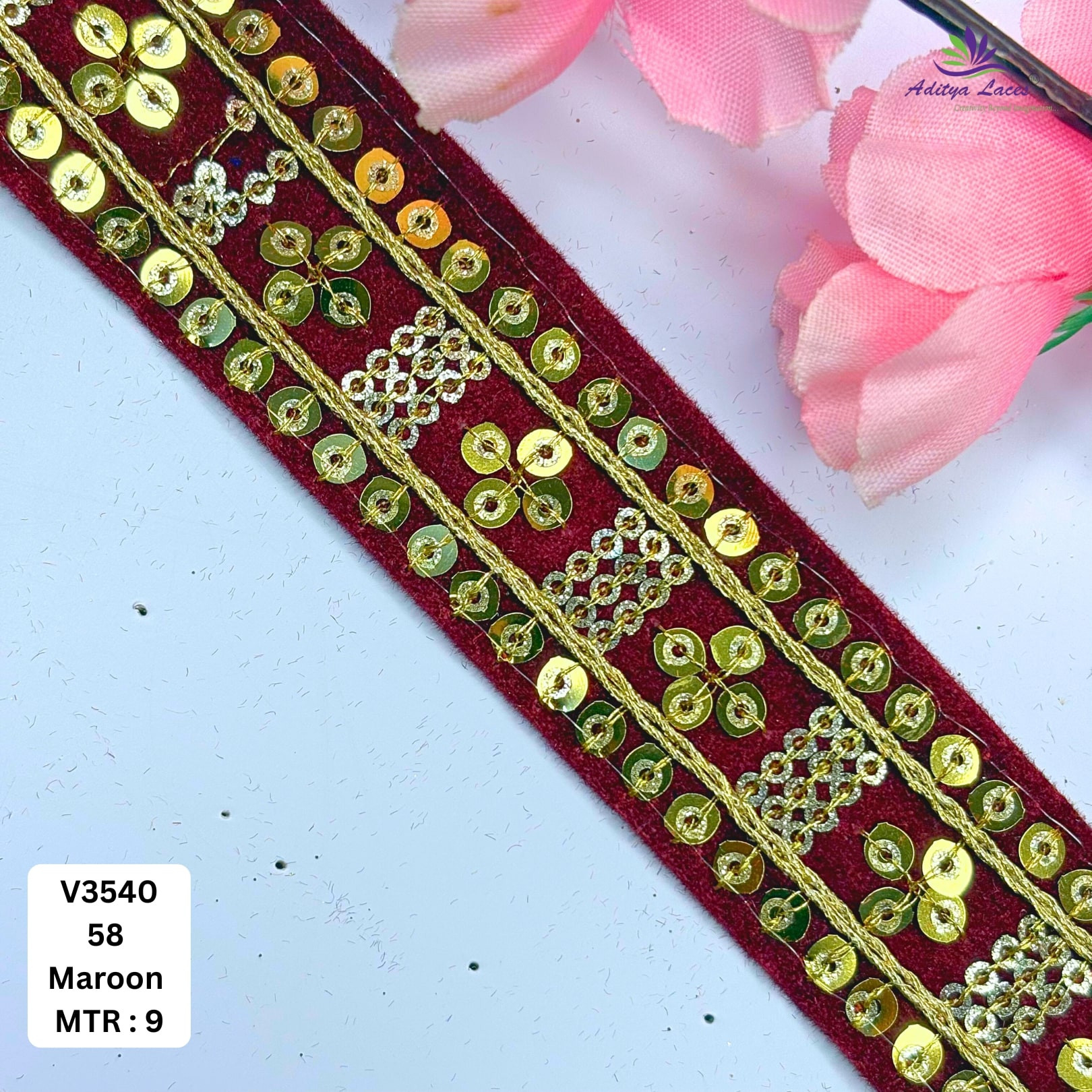 Fancy Velvet Lace Border Trim for Saree Lehenga Bridal Wear