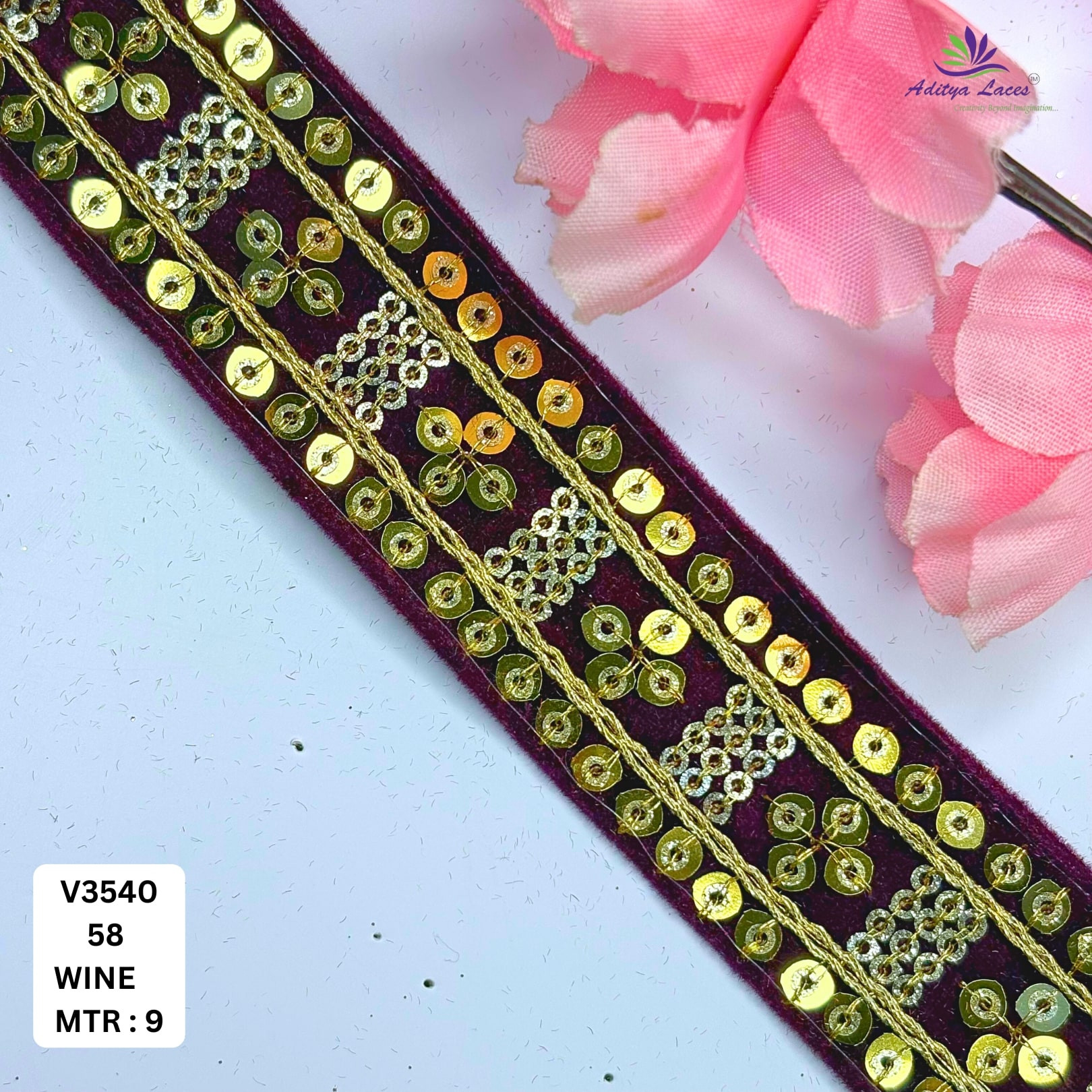 Fancy Velvet Lace Border Trim for Saree Lehenga Bridal Wear