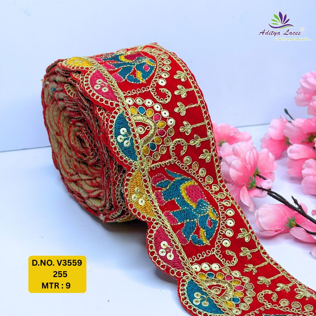 Designer Velvet Lace Border Trim for Saree Lehenga Bridal Wear