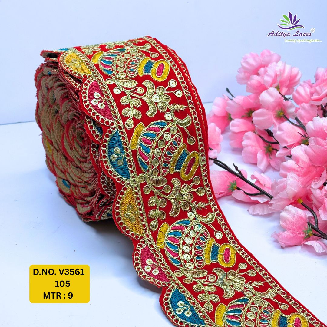 Velvet Multicolor Floral Embroidery Lace Trim Designer Saree Border Bridal Beads Lace Decorative Fashion Trim Wholesale Supplier
